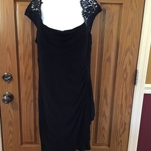 MSK navy 14 with side ruching ruffle lace shoulders